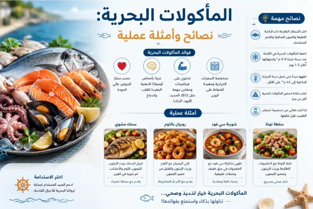 المأكولات البحرية: نصائح وأمثلة عملية المأكولات البحرية: نصائح وأمثلة عملية